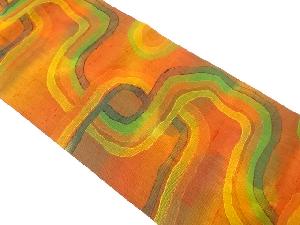 手織り紬　抽象模様織り出し名古屋帯